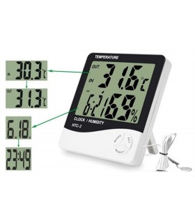 Практичен Термометър на външна и вътрешна температура с влагомер HTC-2