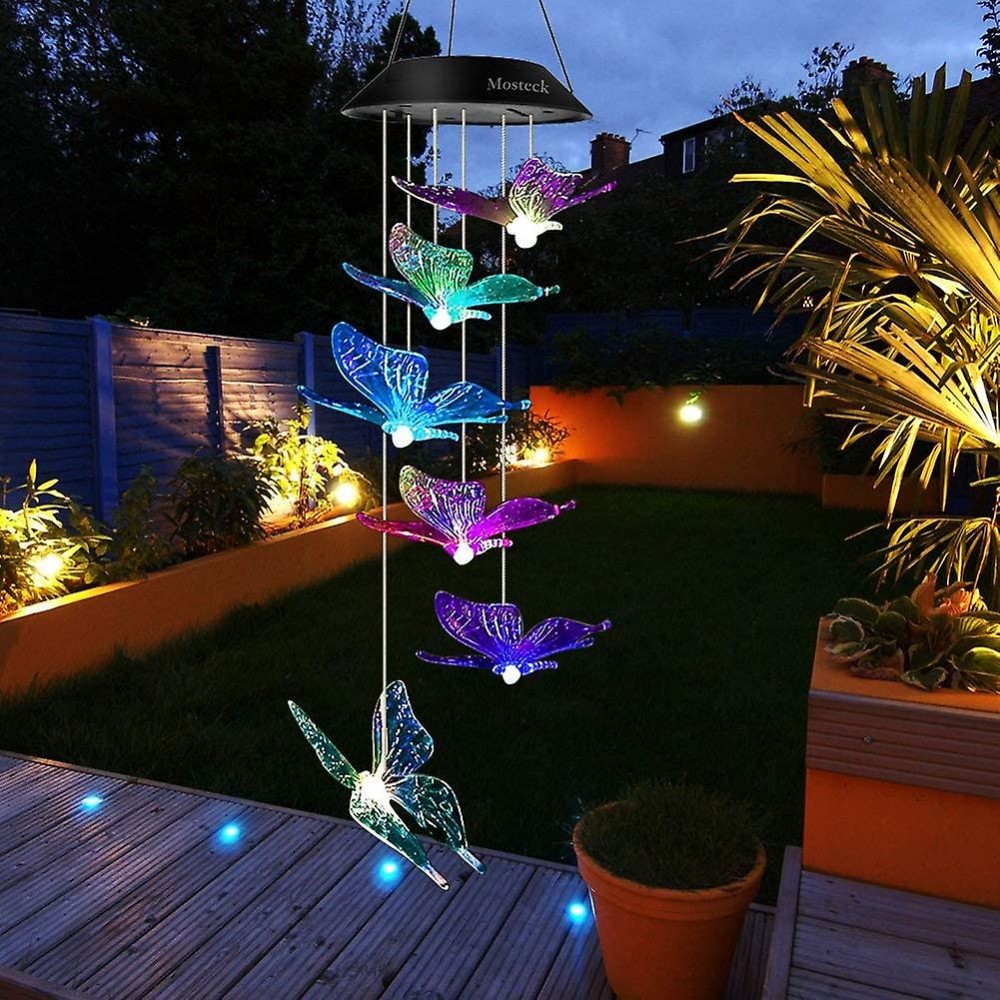 Цветни LED вятърни камбанки със соларен панел - Пеперуди