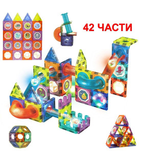 Магнитен конструктор с тръби и топчета – 3D комплект от 42 части