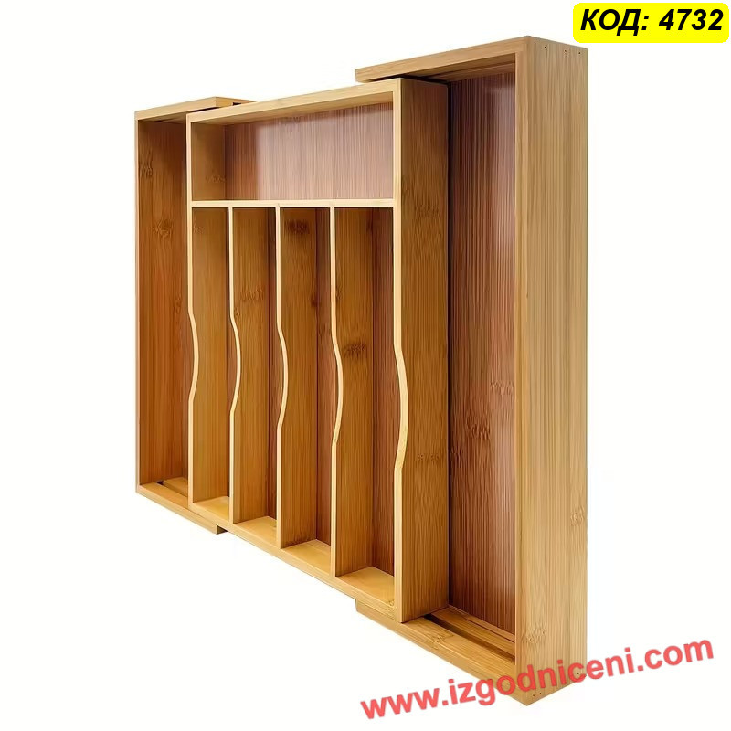 Регулируем бамбуков разделител за прибори - 26-40x36x5 см