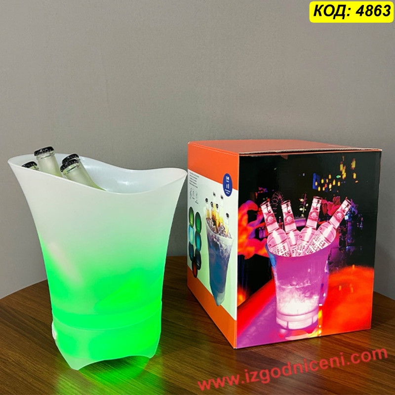 7-литрова RGB Ледарка с Bluetooth 5.0 Високоговорител - Светеща Кофа за Лед и Охладител за Вино и Шампанско