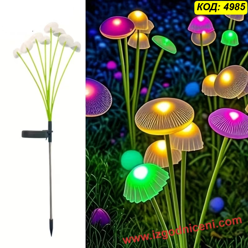 Соларна градинска декорация LED медузи и гъбки – RGB светлина