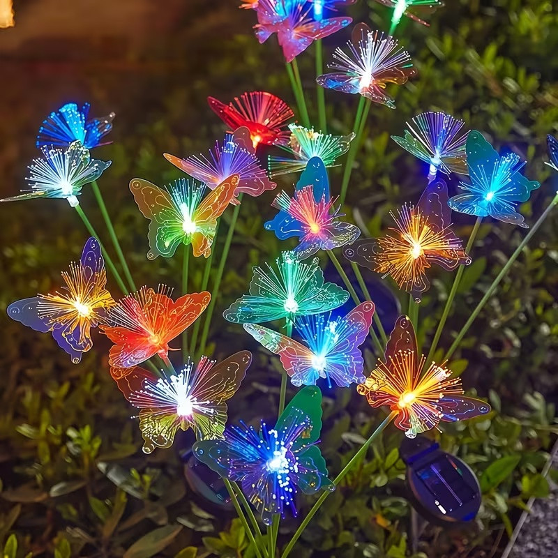 Цветни соларни лампи за градина с пеперуди – RGB LED декорация за двор