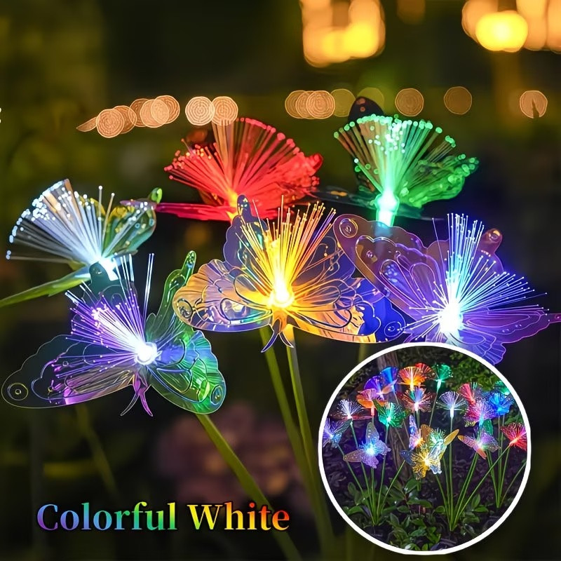 Цветни соларни лампи за градина с пеперуди – RGB LED декорация за двор