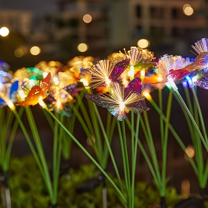 Цветни соларни лампи за градина с пеперуди – RGB LED декорация за двор