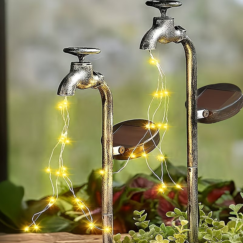 Соларна градинска лампа Чешма с LED нишки и метална кофа-саксия