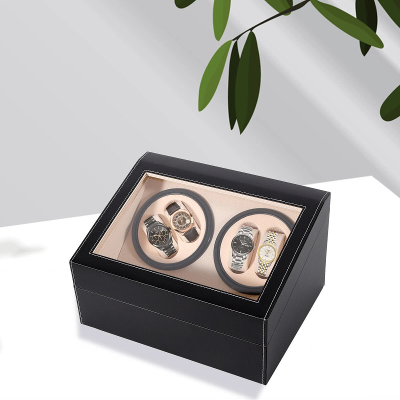 Автоматична кутия за часовници Watch Winder за 4+6 часовника, ЕКО КОЖА, ЧЕРНО+БЕЖОВО