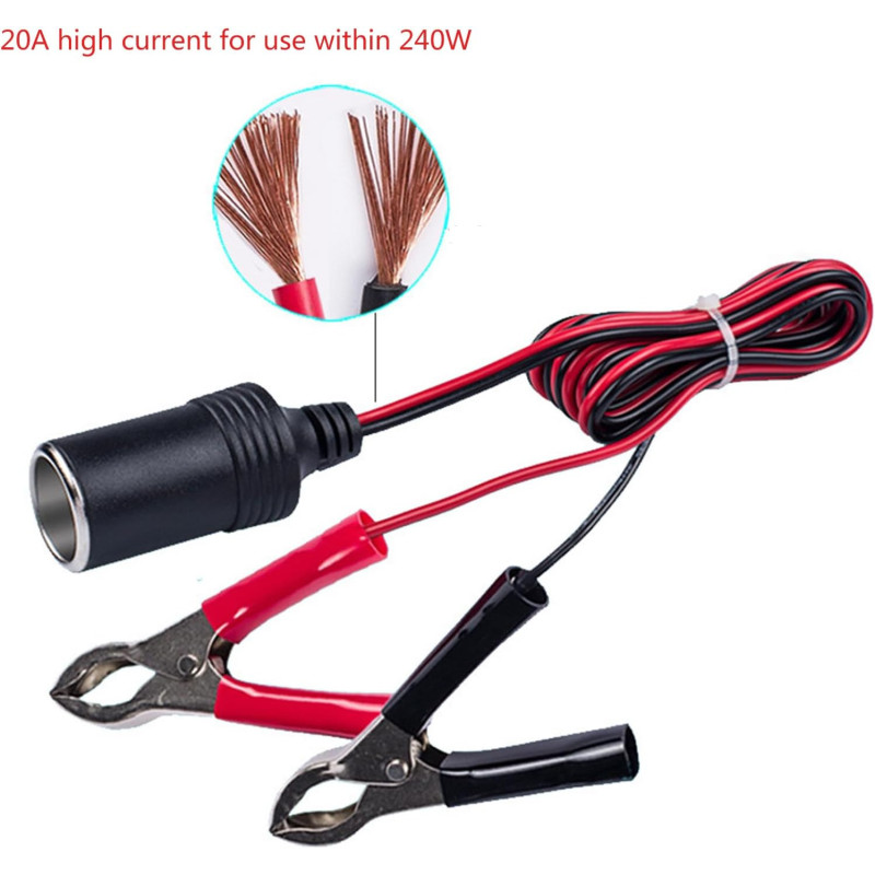 Разклонител за запалка за кола с щипки за акумулатор 20A 240W