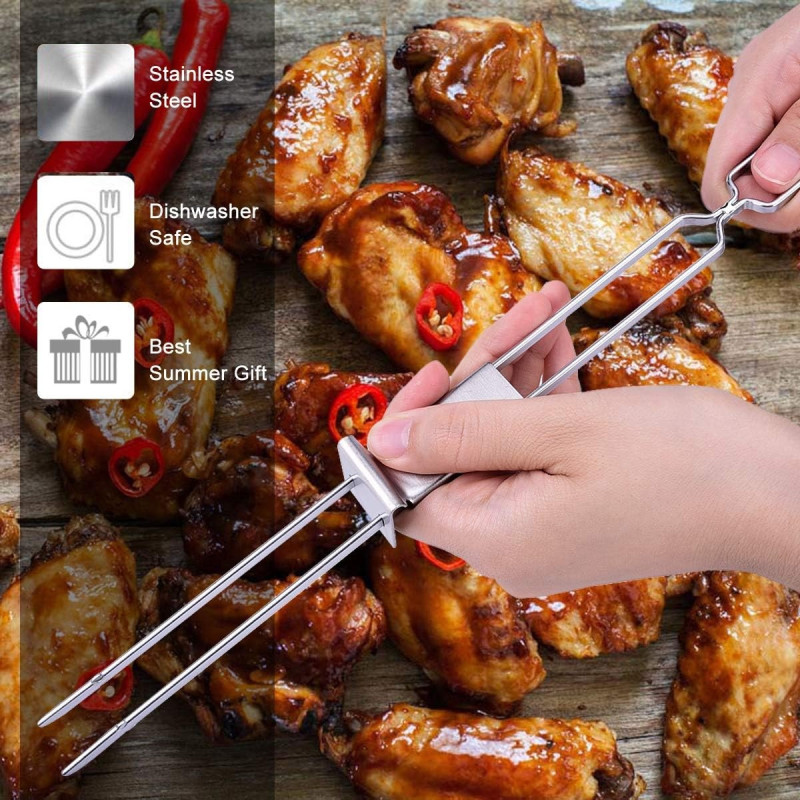 Метален шиш за барбекю с два шипа и плъзгач – 33 см