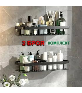 2 черни самозалепващи етажерки за баня