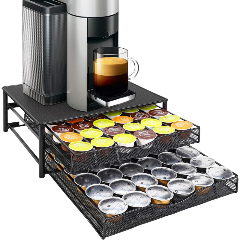 Двойно чекмедже за 72 капсули Dolce Gusto и поставка за кафемашина, черно