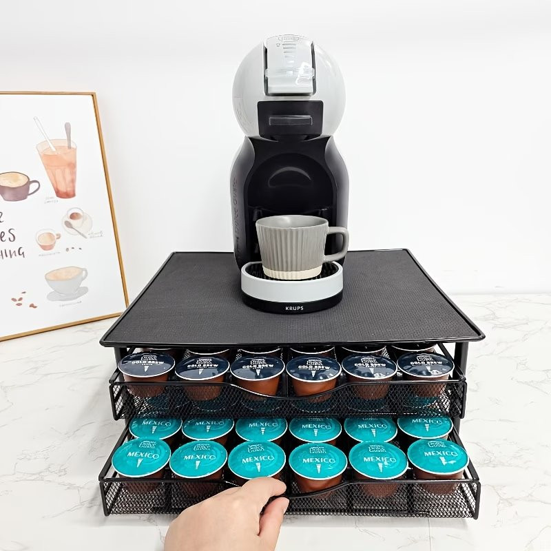 Двойно чекмедже за 72 капсули Dolce Gusto и поставка за кафемашина, черно
