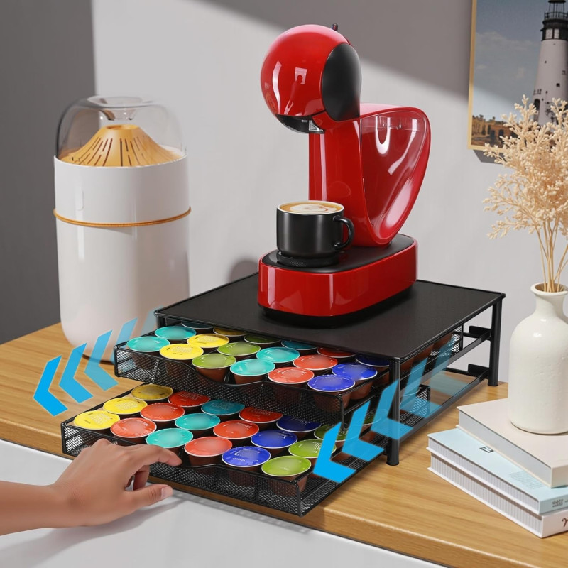 Двойно чекмедже за 72 капсули Dolce Gusto и поставка за кафемашина, черно
