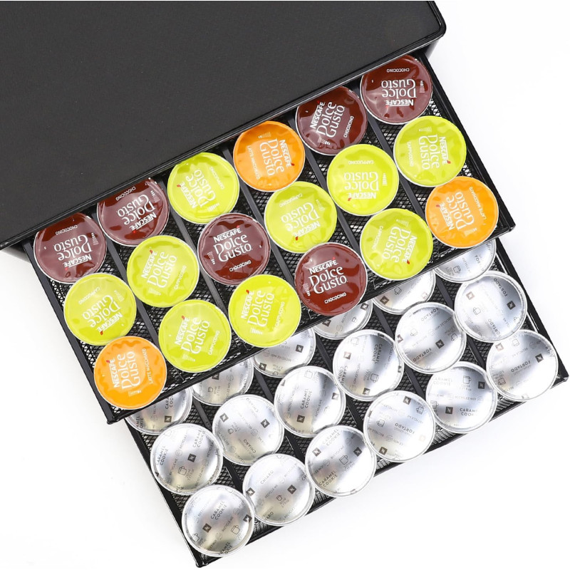 Двойно чекмедже за 72 капсули Dolce Gusto и поставка за кафемашина, черно