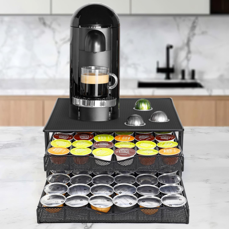 Двойно чекмедже за 72 капсули Dolce Gusto и поставка за кафемашина, черно