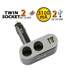 Двойка разклонител за запалка на кола с USB