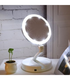 Двустранно сгъваемо огледало за грим с LED светлини