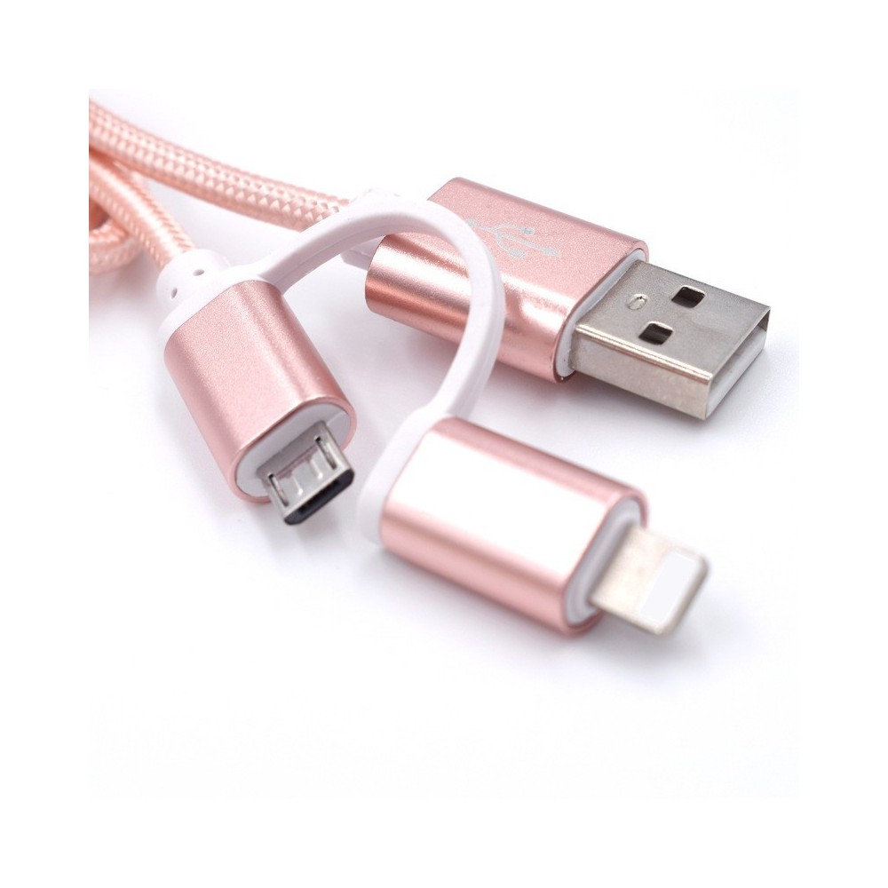 Комбиниран текстилен USB кабел за зареждане на Android и Iphone 1м